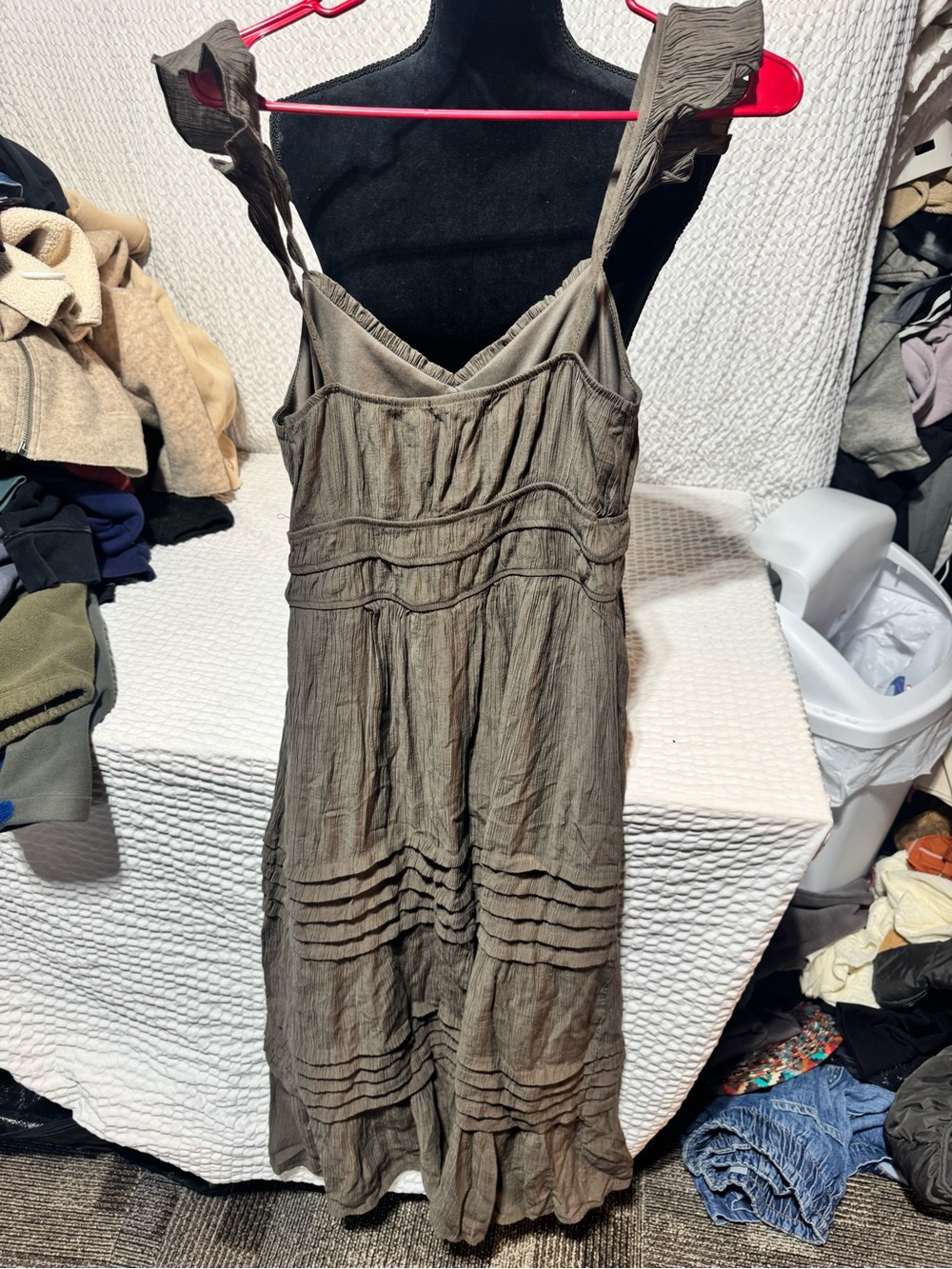 Women’s Olive Ruffled Strap Tiered Midi Dress